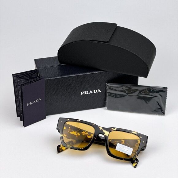 NEW Prada PRA06S 16O10C Tortoise Black Malt Yellow Square Unisex Sunglasses - Picture 13 of 13